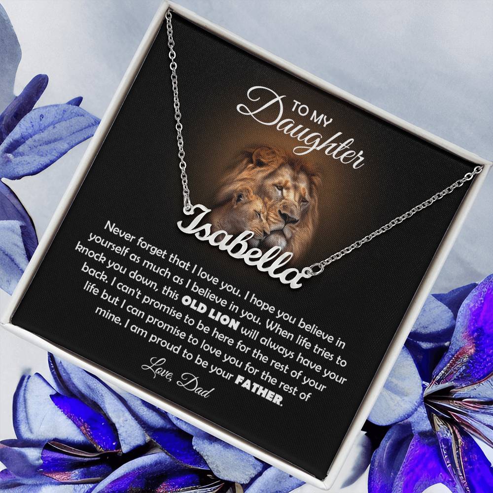 To My Daughter Old Lion Name Necklace Gift Set